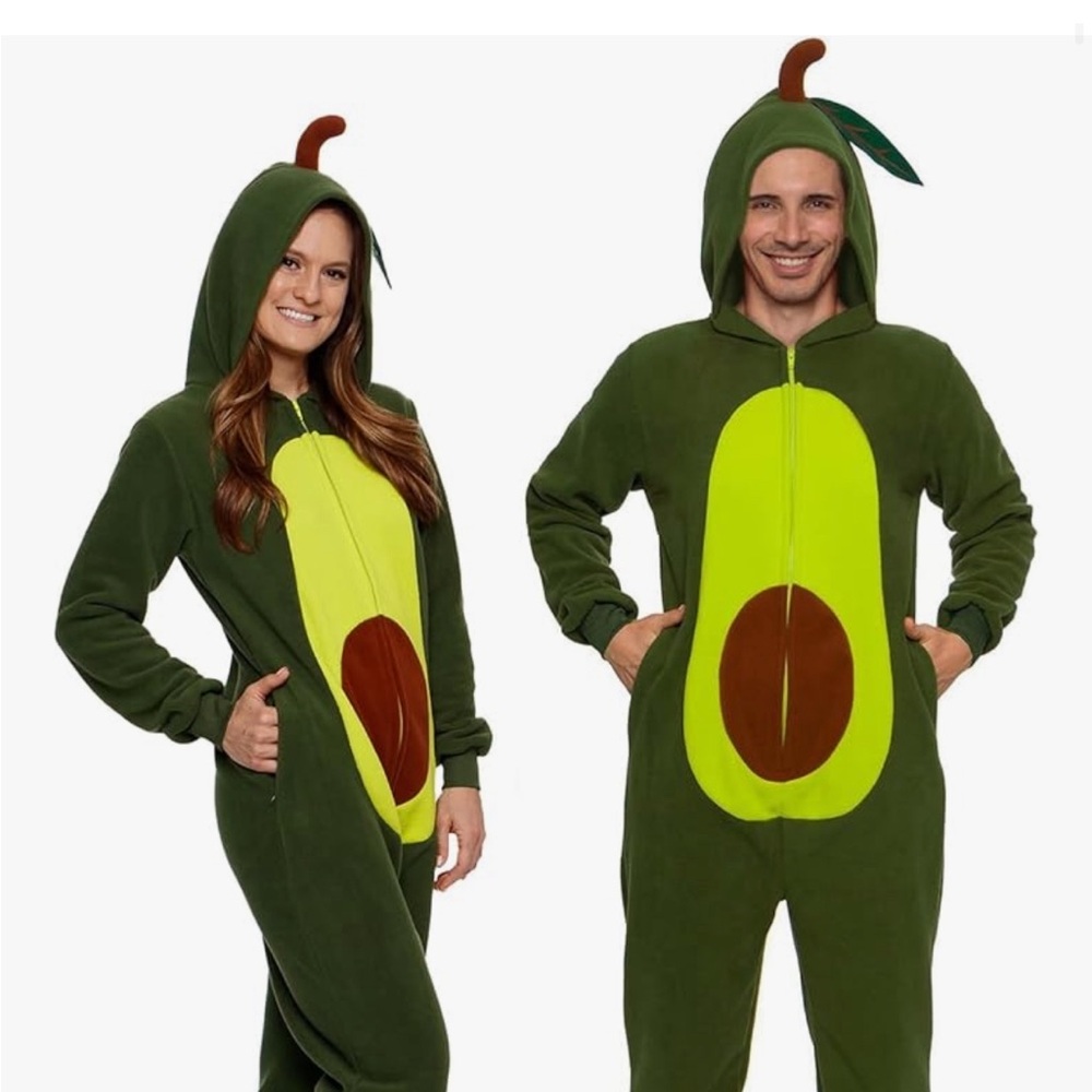 Men’s XL, women’s small, baby 6-9 month avocado Halloween costumes.